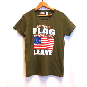T-Shirt  Patriotic Flag Love NEW Women Medium Army Green